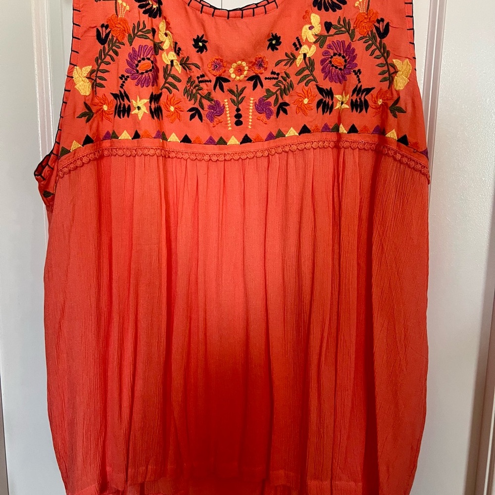 OSO Casuals Coral Embroidered Top